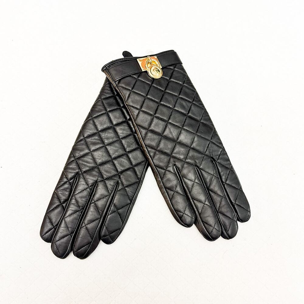 MICHAEL Michael Kors Quilted Leather Hamilton Lock Gloves with Touch Tips Sz L - Picture 1 of 5